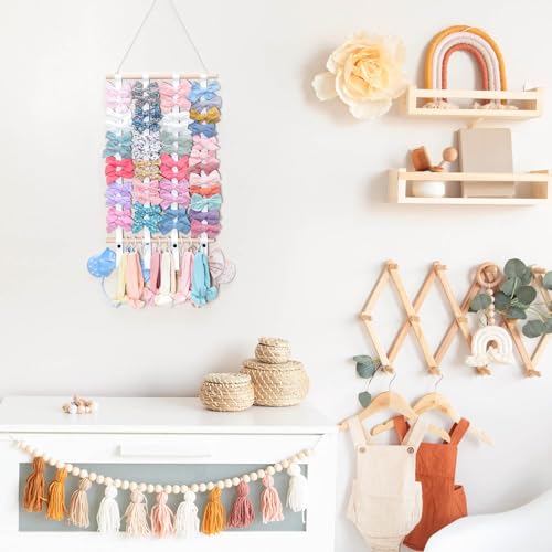 OAOLEER Hair Bow Holder Organizer for Girls - White with 8 Hooks