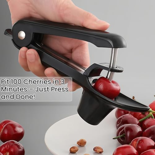VOVEA Heavy-Duty Stainless Steel Cherry Pitter Tool - Black