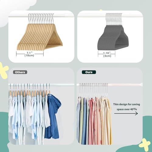 Non-Slip Velvet Baby Hangers - 16 Pack Gray, Space Saving Swivel Hook