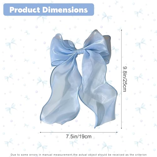 AEGYPIUS Large Light Blue Hair Bow with Long Tail Satin Ribbon Clip