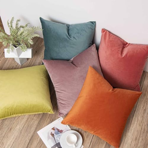 Burnt Orange Velvet Pillow Covers Set of 2 - 14x14 Inch