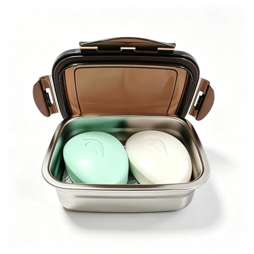 Vonpri Rectangular Stainless Steel Travel Soap Case, Leak-Proof Soapbox