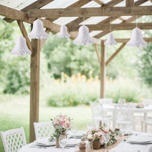 12-Inch White Honeycomb Wedding Bells - Set of 6 Hanging Decorations