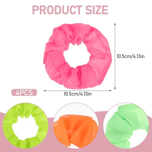 Ymapinc 4pcs Neon Chiffon Hair Scrunchies - 80s Vibrant Elastic Ponytail Holders