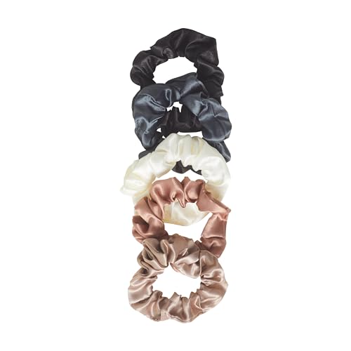 Goody Ouchless Satin Scrunchies 5-Pack - Neutral Tones, Damage-Free Hair Ties