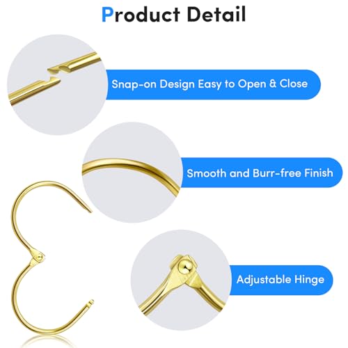 Gold Shower Curtain Hooks - Rust Proof Metal Rings, Set of 12
