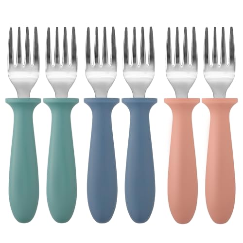 Toddler Fork Set - 6-Pack Stainless Steel with Plastic Handles