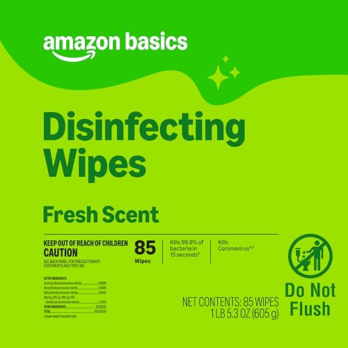 Amazon Basics Disinfecting Wipes, Fresh Scent, 85 Count - Kills 99.9% Germs