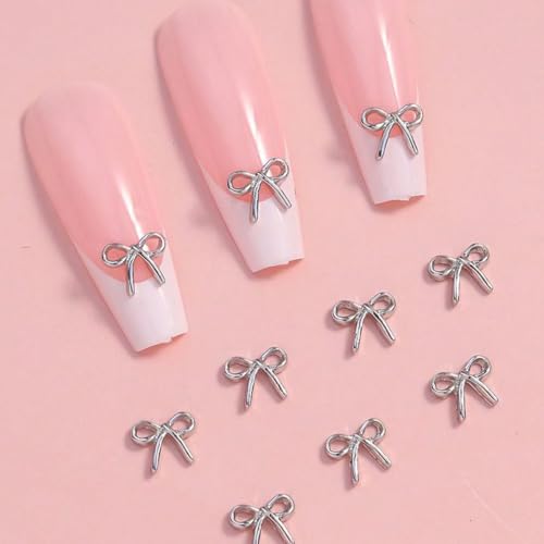 400Pcs Gold and Silver Bow Nail Charms Shiny Rhinestone Bows for DIY Manicure