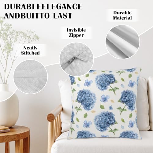 Hydrangea Pillow Covers 18x18 Inch Set of 2 - Floral Blueviolet