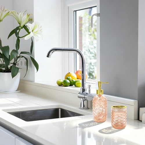 Amber Glass Bathroom Accessories Set - Wave Design, 2-Piece