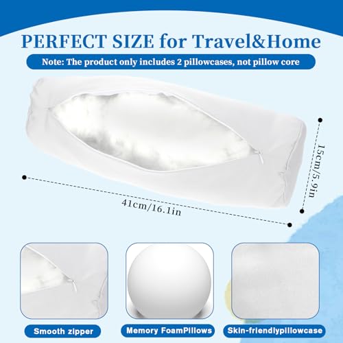 White Satin Neck Bolster Pillow Covers 2-Pack - Breathable, Zippered, 18x6 Inch
