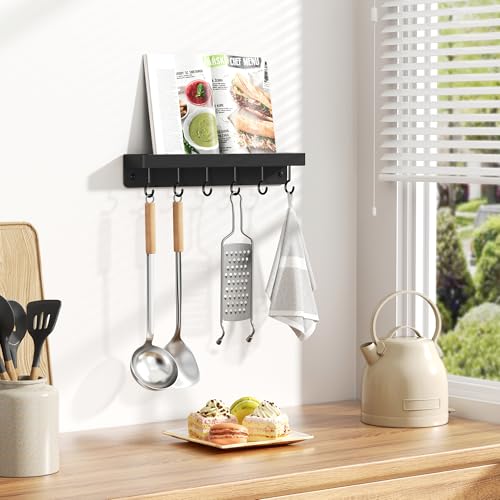 niffgaff Black Key Holder Wall Mount - Stainless Steel Hooks Rack with Shelf