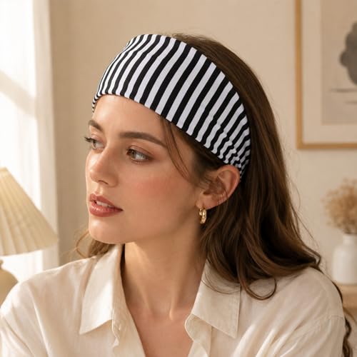 Zelphvt Striped Headbands 4-Pack - Wide Non-Slip Stretchy Yoga Workout Hair Bands