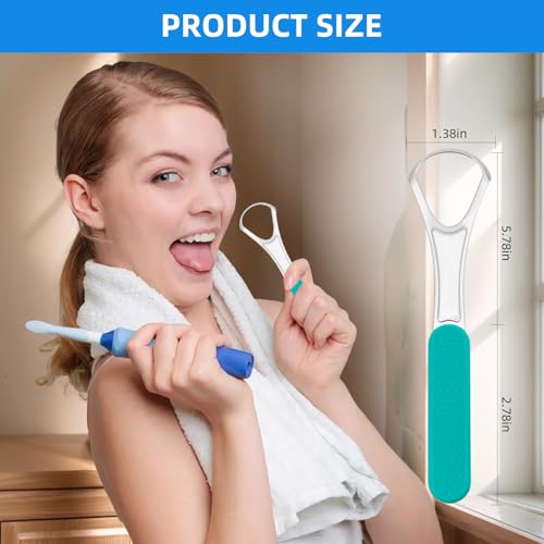 Stainless Steel Tongue Scraper 2-Pack with Silicone Handle for Bad Breath