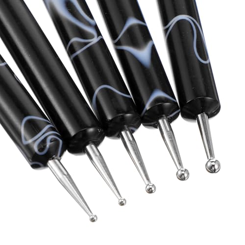 5-Piece Black Nail Art Dotting Tools Double-Ended Acrylic Stylus Pens