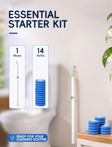 Toilet Brush Wand Kit with 14 Disposable Refill Heads