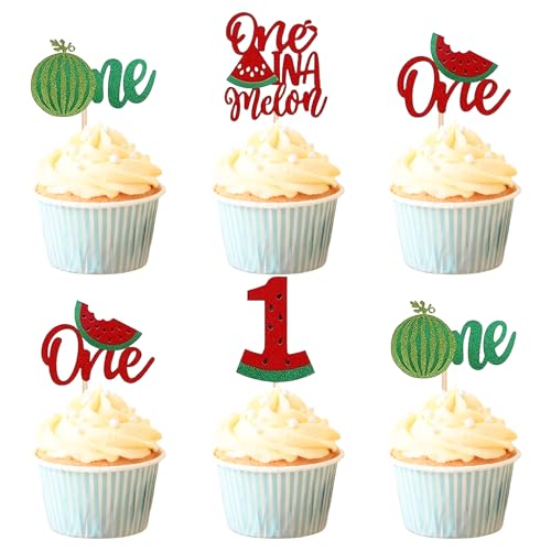 12-Piece Watermelon Cupcake Toppers for 1st Birthday Party