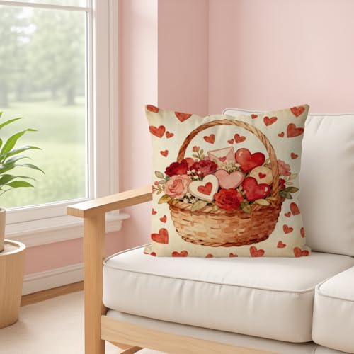 Valentine's Day Flower Pillow Cover 18x18 Inch Love Heart Design