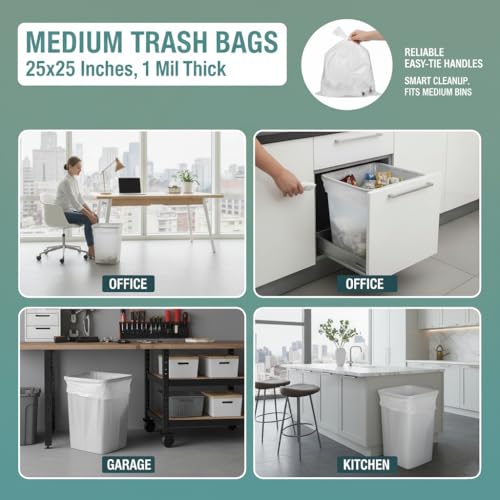 Melplas Medium Trash Bags, 17x18 Inches, 1 Mil Heavy-Duty, 100 Count