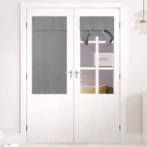 NICETOWN Silver Grey Blackout Curtain for French Doors | 26x50 inch Thermal Insulated Shade