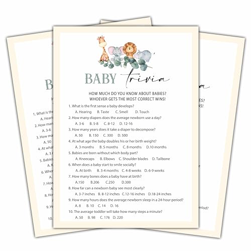 Baby Shower Trivia Games Set 25 Pack Woodland Animal Theme Cards