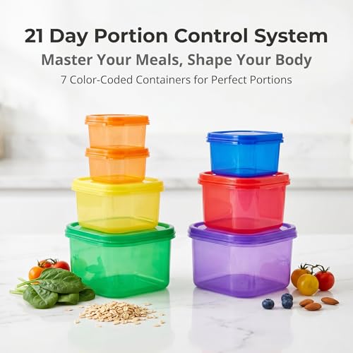 Prefer Green 7 Pcs Portion Control Containers - Color Coded Meal Prep Set