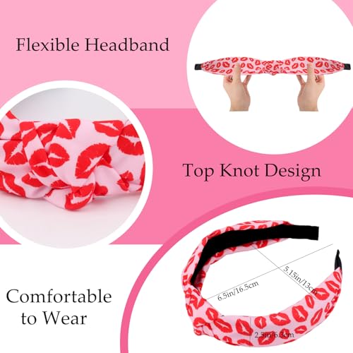 WHAVEL Valentine's Day Knotted Headbands 3-Piece Heart Print Hair Accessories