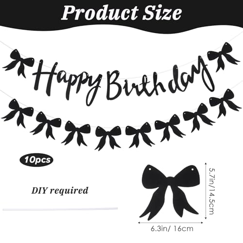 Black Bow Birthday Banner & Garland - Elegant Party Decorations