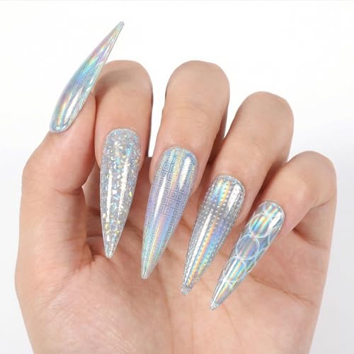 Ymapinc 20 Sheets Laser Holographic Nail Foil Transfer Set for DIY Art