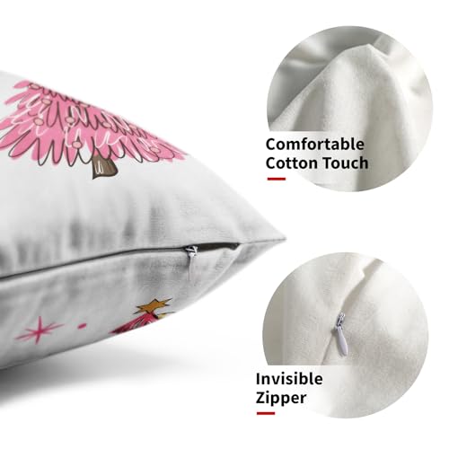 Set of 2 Pink Christmas Tree Lumbar Throw Pillow Covers 12x20