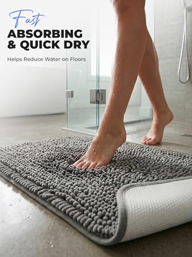 Utopia Home Chenille Bath Rug - 20x30 Inch Non-Slip Grey Mat