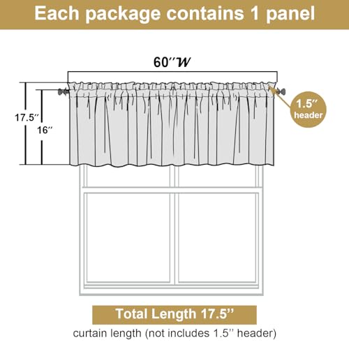 Lecloud White Valance Curtain 60" W x 16" L - Light Filtering Drapes