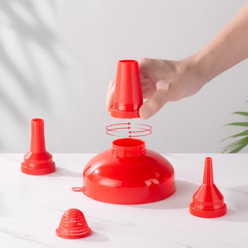 Pisol Red Wide Mouth Funnel for Kitchen Use - Food Grade, Rotating Design, 4 Sizes