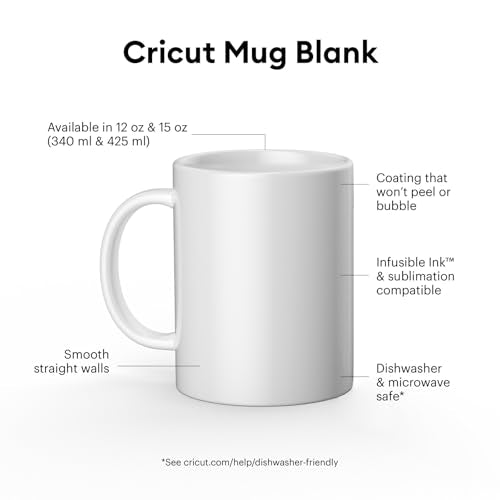 Cricut Ceramic Sublimation Mugs, 14.4 Oz, 36 Count, Microwave & Dishwasher Safe