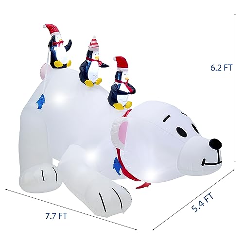 Large Lighted Christmas Inflatable Polar Bear with Penguins - Yard & Garden Decor