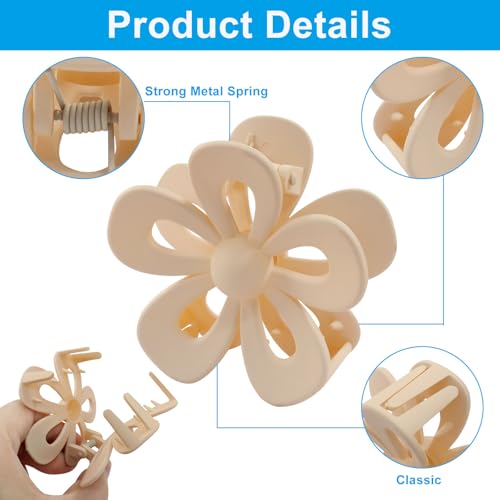 Large Flower Claw Clips 6 Pack Matte Hair Clips for Thick Hair
