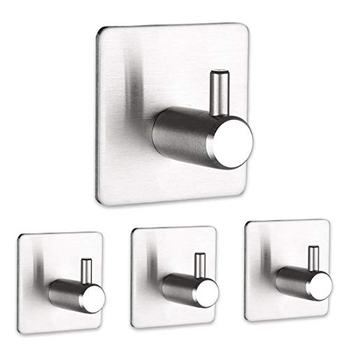 Caitang Heavy Duty Self-Adhesive Wall Hooks - Waterproof Stainless Steel Coat & Towel Hangers, 4 Pack