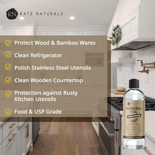 Kate Naturals Food Grade Mineral Oil for Cutting Boards - 8oz