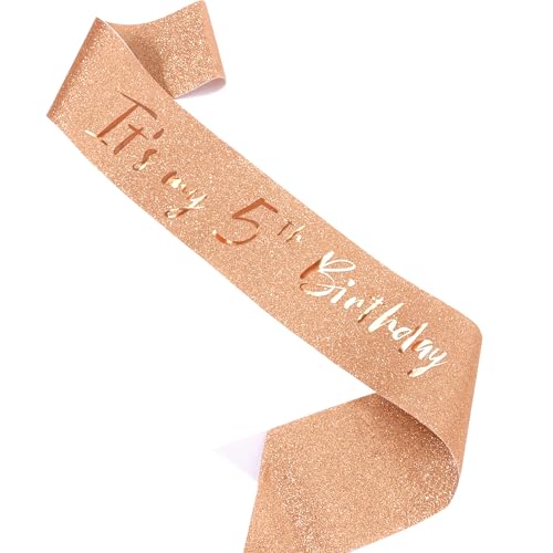 AOPRIE Rose Gold 5th Birthday Tiara and Sash Set for Women and Girls