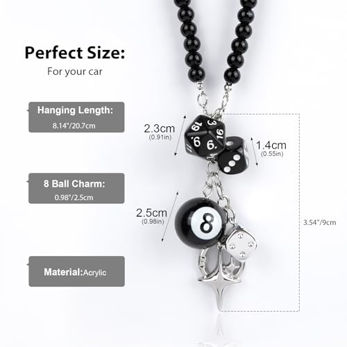 YGMONER 8 Ball Dice Car Mirror Accessory - Short Chain