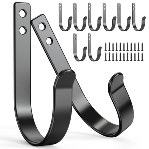10 Pack Extra Large Black Metal Wall Hooks for Coats & Towels
