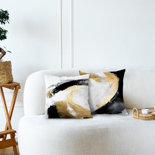 18x18 Black and Gold Pillow Covers Set of 2 - Modern Flannel Decor
