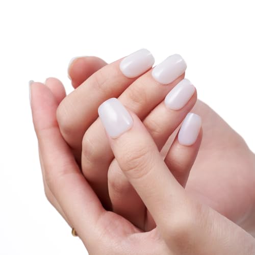 GLAMERMAID Pure White Press On Nails Extra Short Square Handmade Gel False Nails