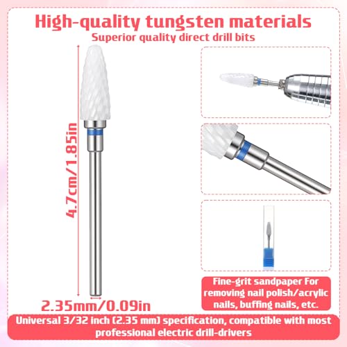 Ceramic Nail Drill Bit 3/32" Flame Bit for Acrylic Gel Removal and Cuticle Care