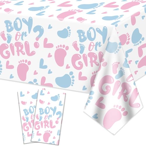 Gender Reveal Tablecloth 2-Pack, Pink and Blue Party Table Covers 51x86 Inch