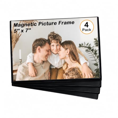 Mingting 5x7 Magnetic Picture Frames for Refrigerator - Black, 4 Pack