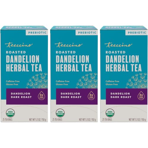 Teeccino Dark Roast Dandelion Tea - Caffeine-Free Herbal Tea, 25 Count (Pack of 3)