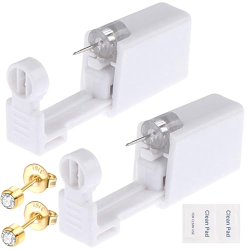 Lyuxzad Disposable Ear Piercing Gun Kit with Built-in Earrings and Cleaning Tools - Gold