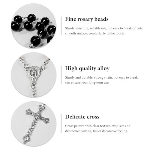 Black Car Rosary Mirror Decor Pendant 2PCS Religious Blessing Beads